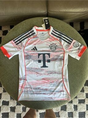 NWT Adidas Bayern Munich Away Jersey - White with Coral & Gray Accents